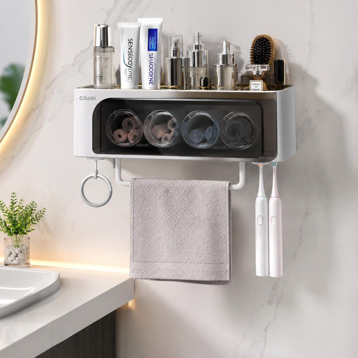 Wall Mounted Toothbrush Holder with Automatic Toothpaste Dispenser