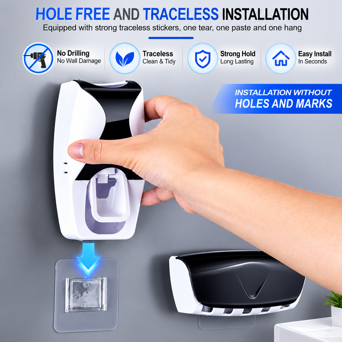 Wall Mounted Toothbrush Holder with Automatic Toothpaste Dispenser
