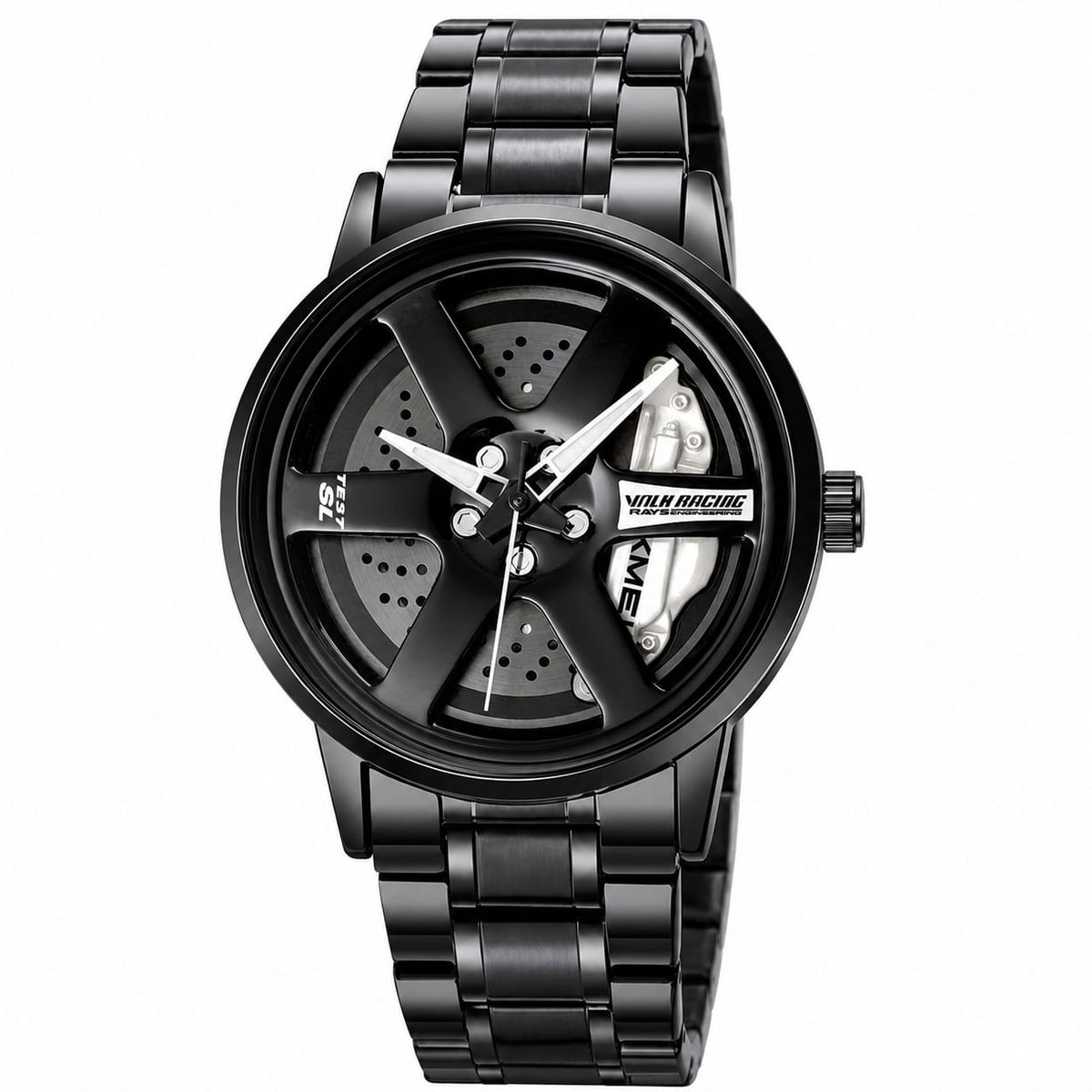 SMAIER Men’s Luxury Sport Watch – Alloy Wheel Design Black Metal Strap