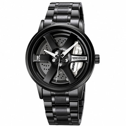 SMAIER Men’s Luxury Sport Watch – Alloy Wheel Design Black Metal Strap