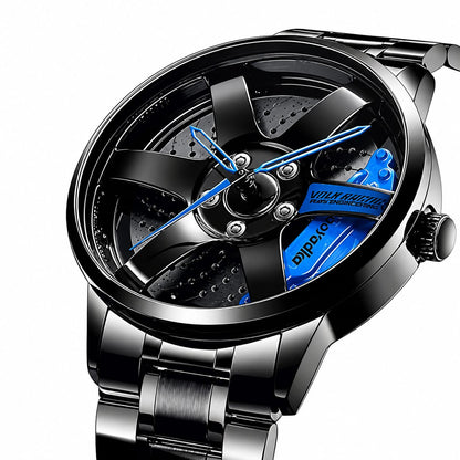 SMAIER Men’s Luxury Sport Watch – Alloy Wheel Design Black Metal Strap