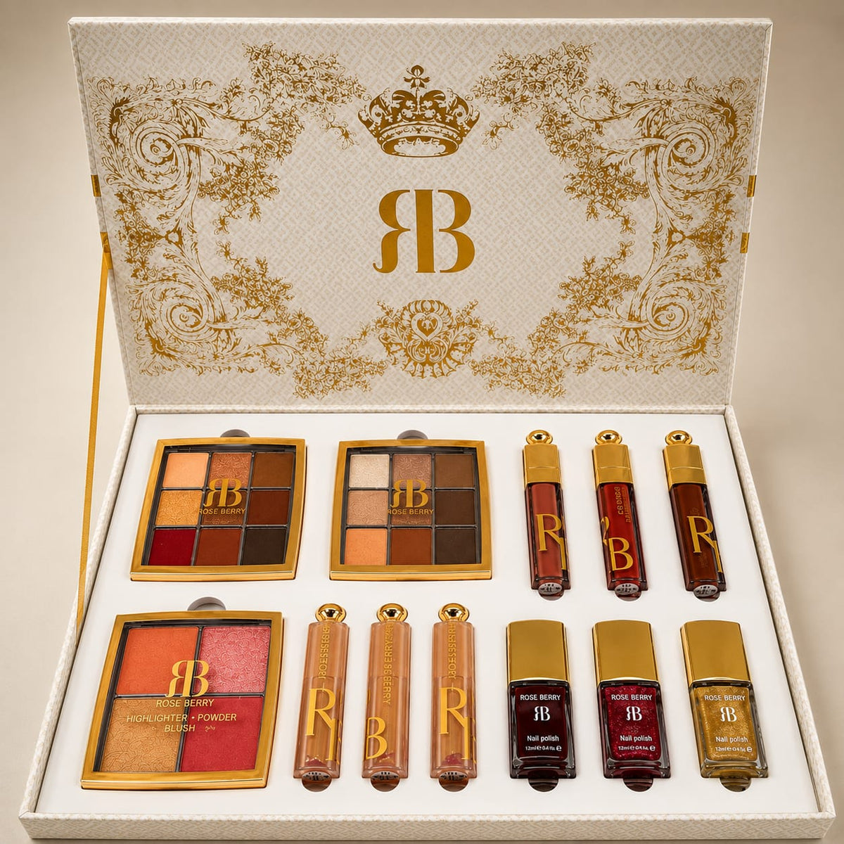 Rose Berry Luxury Makeup Gift Set – Eyeshadow, Lip Color, Blush & Nail Polish