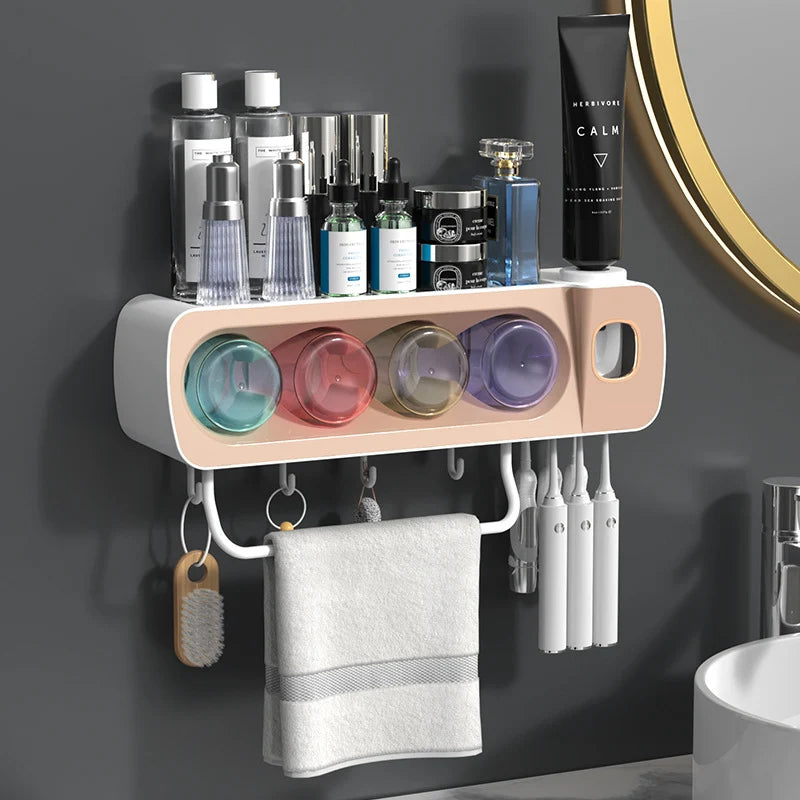 Wall Mounted Toothbrush Holder with Automatic Toothpaste Dispenser