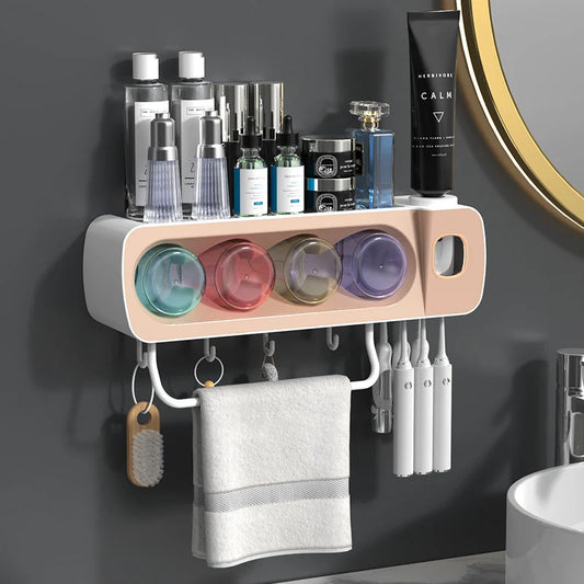Wall Mounted Toothbrush Holder with Automatic Toothpaste Dispenser